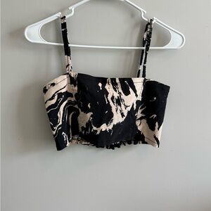 Fashion Nova Black and Cream Fitted Crop Top and Skirt w Slit